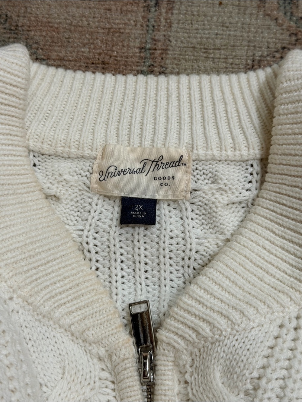 Universal Thread Cream Cable-Knit Zip Cardigan - Picture 2 of 3